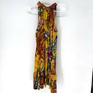 Halogen whimsy, BoHo Yellow Floral Mini Dress with Multicolor halter dress med